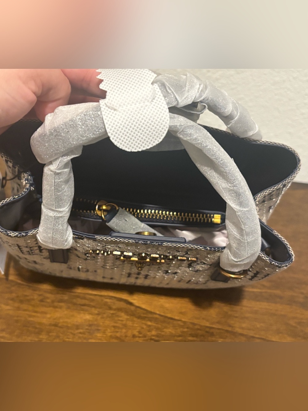 Kurt Geiger Hampstead Sequin Jacquard Mini Tote with crossbody strap - Picture 12 of 12